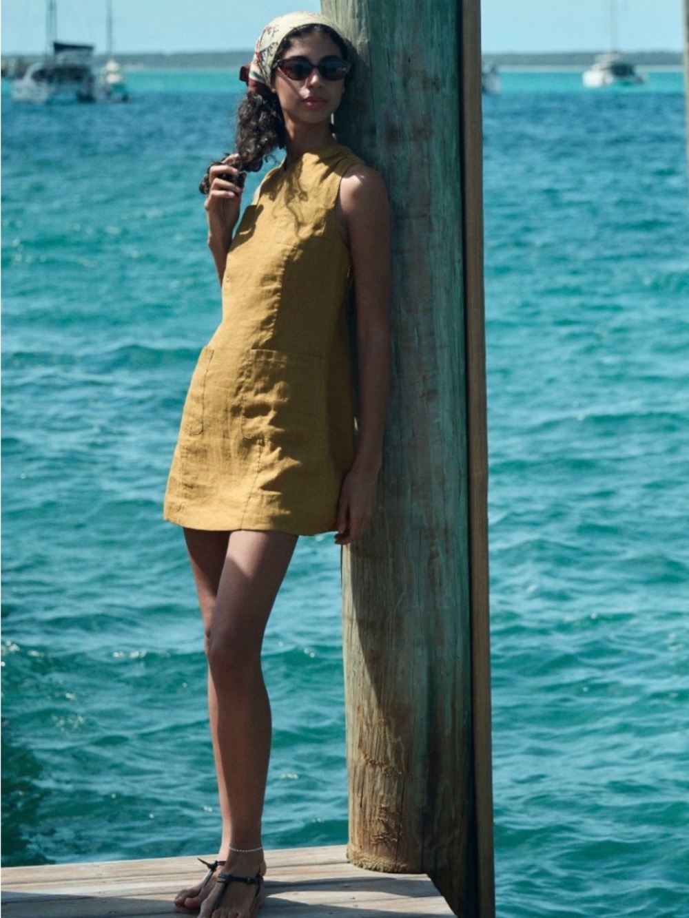 Doen Sleeveless Linen Cover-Up Dress in Mustard Yellow